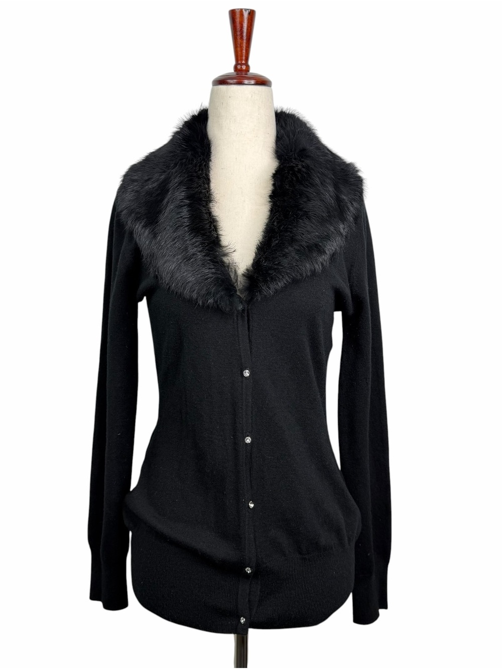 Y2K Vintage Rampage Fur Trim Collar Black Cardigan Witchy Whimsigoth Sz M